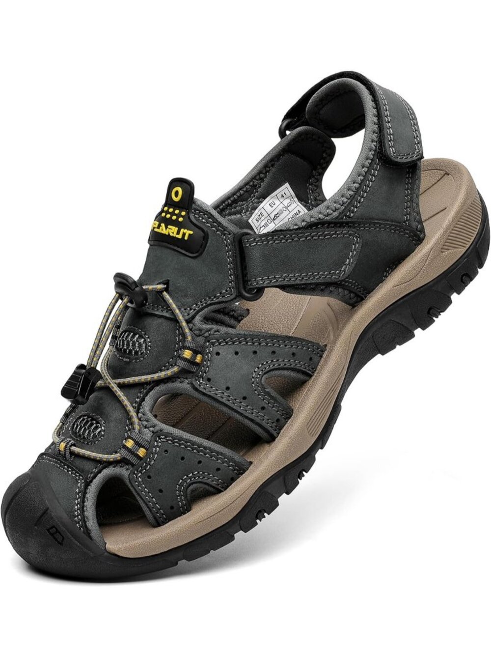 Mens Grey Closed Toe Leather Athletic Outdoor Hiking Sport Casual Sandal Shoes